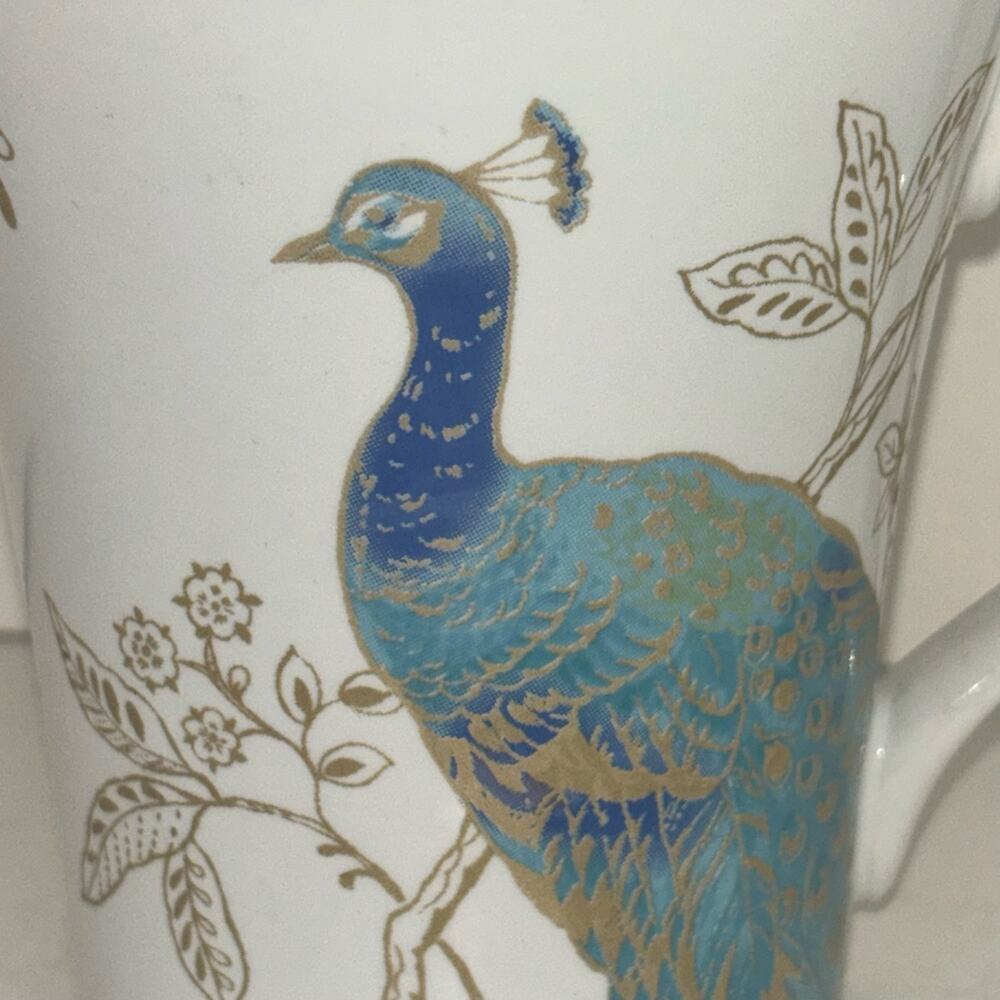 222 Fifth Peacock Garden Pattern Coffee Tea Mug 10oz Turquoise & Gold - Picture 6 of 6